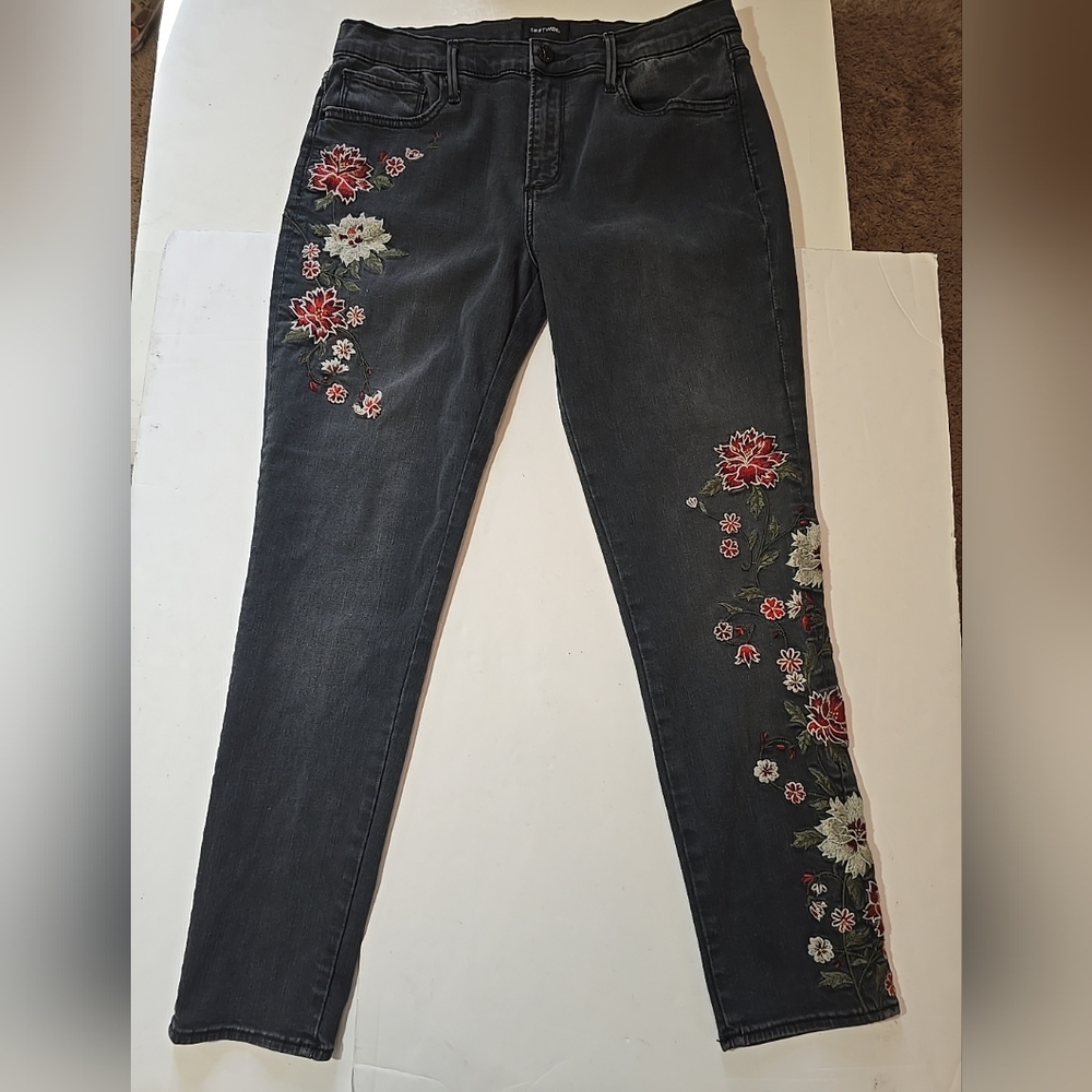 Driftwood Embroidered Floral Womens Jackie Jeans Black Size 31